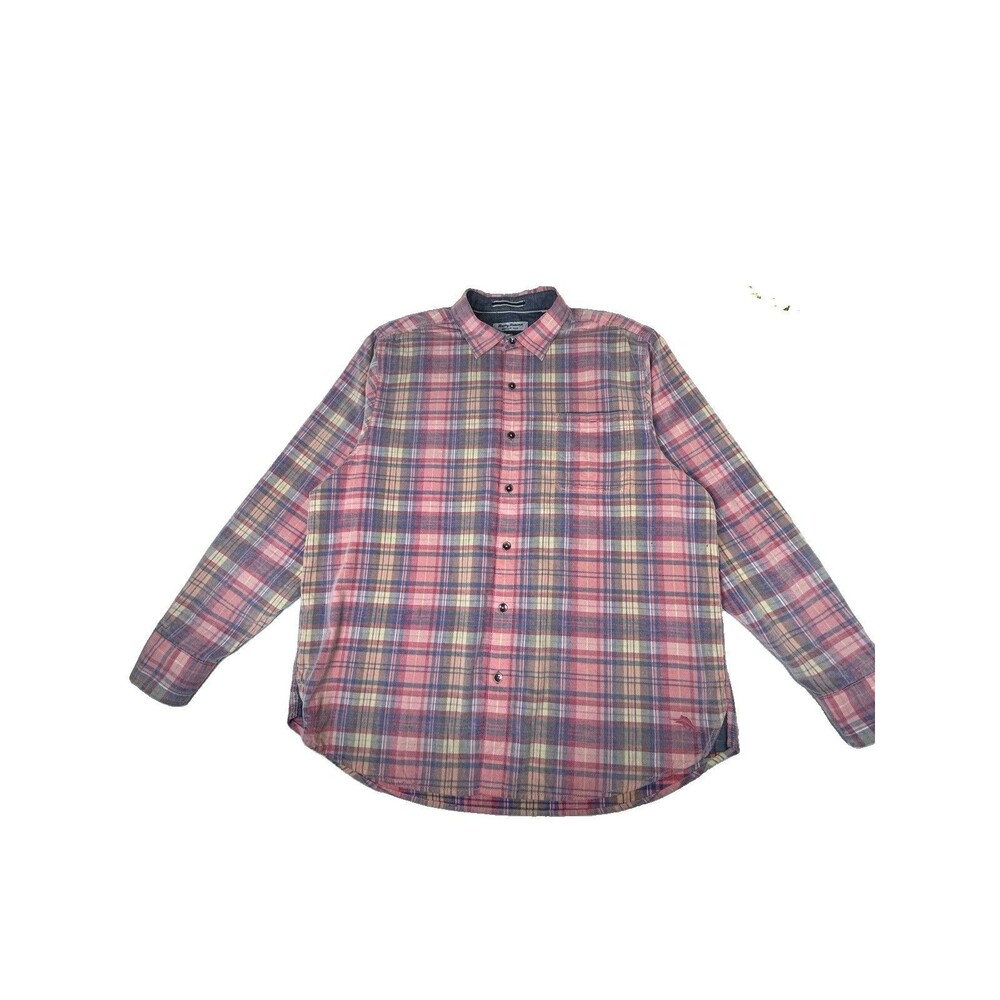 Tommy Bahama Coastline Cord Shirt XL Mens Long Sleeve Pastel Plaid Corduroy Pink